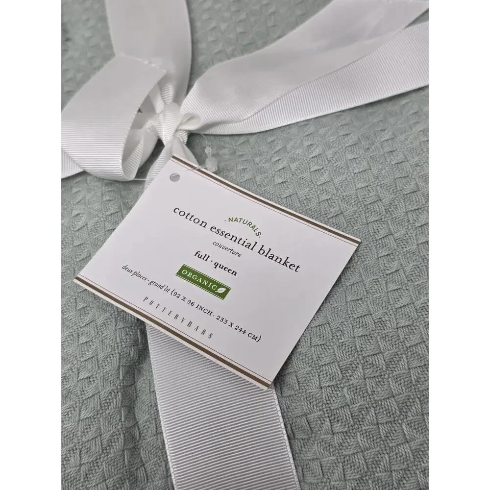 POTTERY BARN Organic Cotton Blanket Full/Queen Set Of 2 Textured Blankets NEW